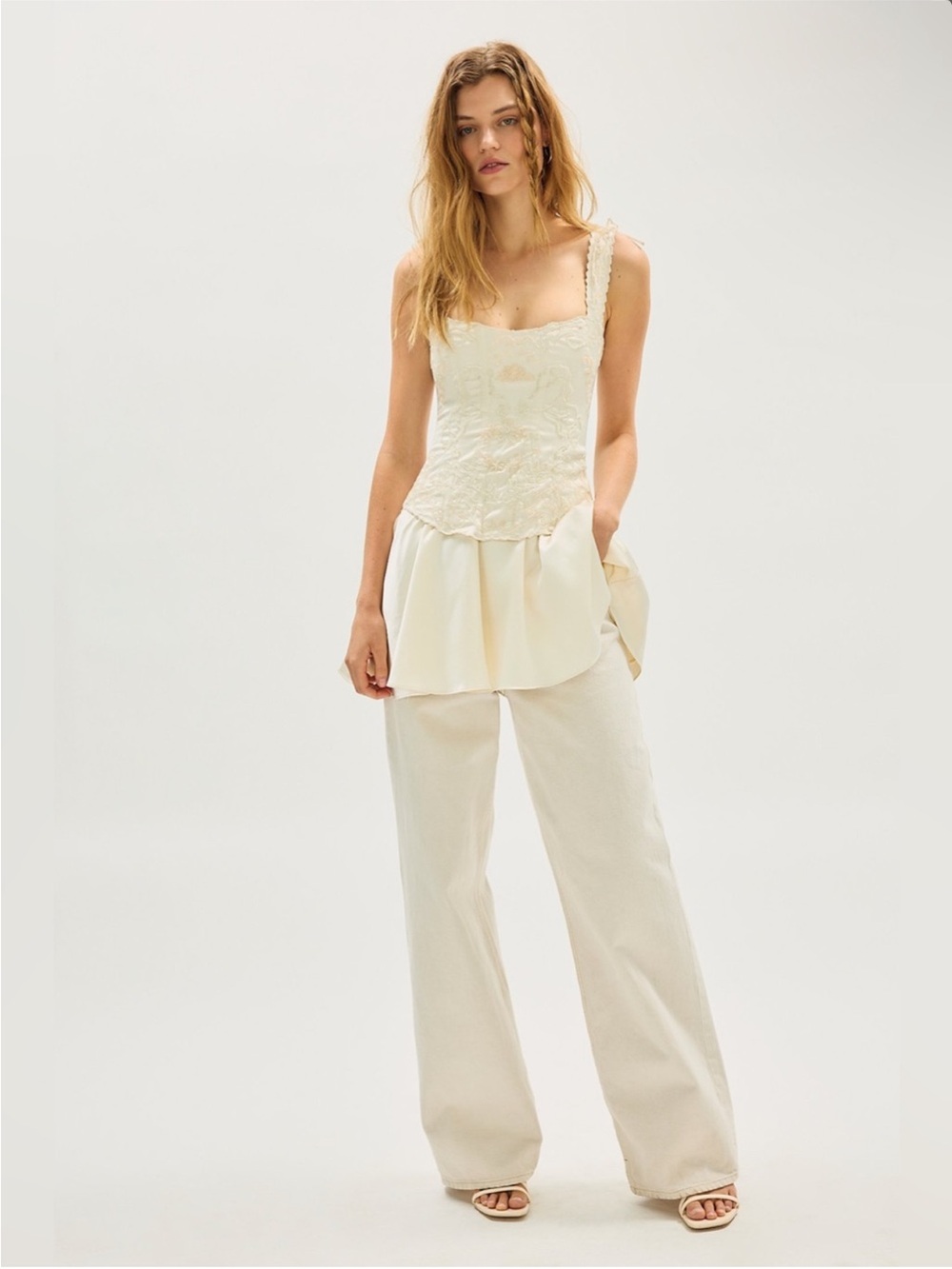 NWT FOR LOVE AND LEMONS OLEA EMBROIDERED CORSET CREAM MINI DRESS - Picture 5 of 10